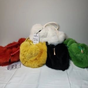 Alex Max Hand Bag Faux Fur New. Removable Metal Strap